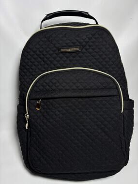 Light Flight Black Quilted Backpack Gold Zipper Travel School Bag